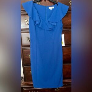 Calvin Klein Royal Blue Midi Dress with Ruffle Detail